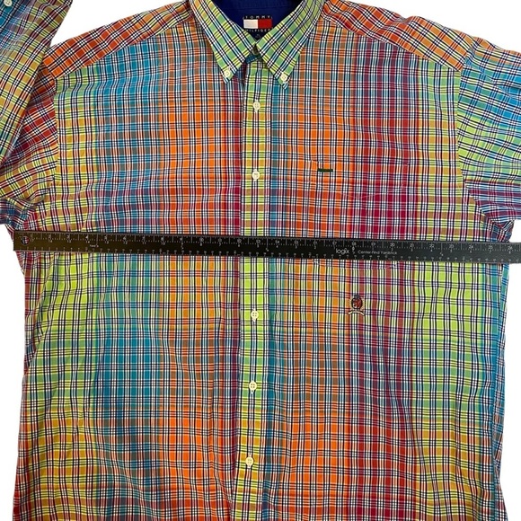 Vtg Tommy Hilfiger Rainbow Plaid Checkered Button‎ Down Dress Shirt Mens XL 90s - Picture 8 of 10